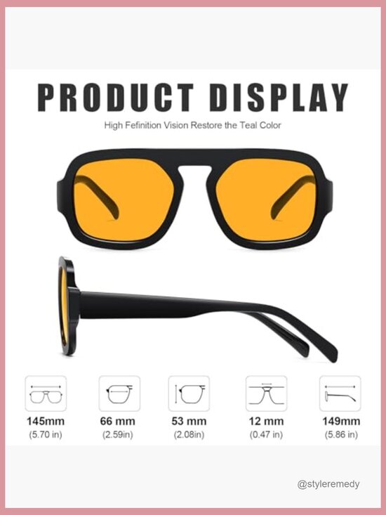 Retro Square Aviator Sunglasses UV400 Protection Plastic Frame main image 5